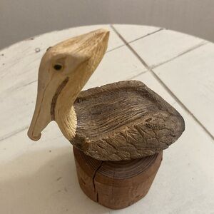 Vintage hand craved wooden pelican